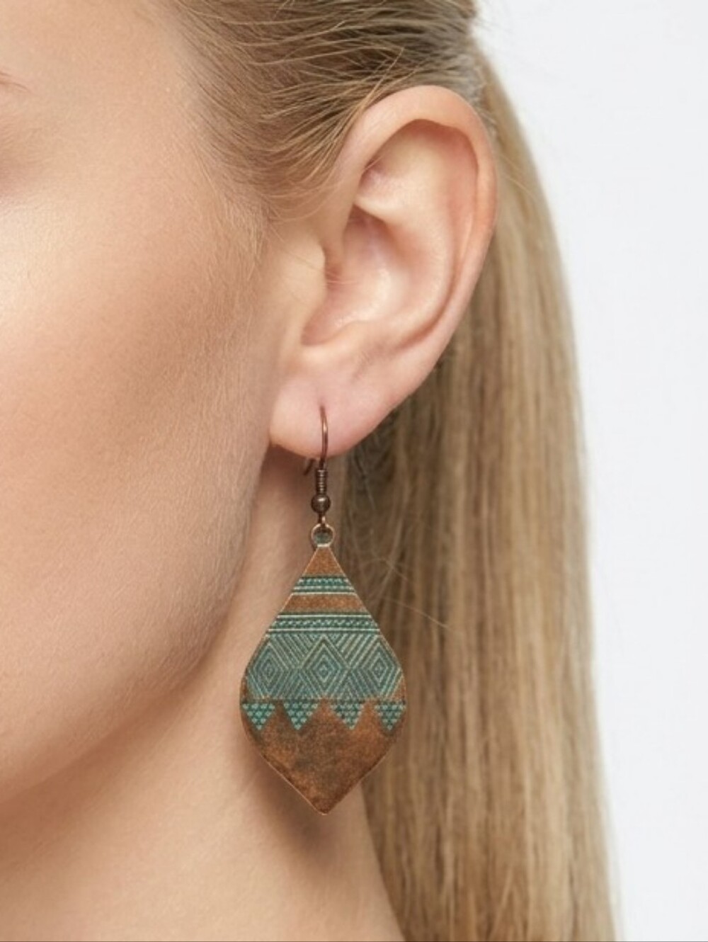 NEW Bohemian Teardrop Green and Brown Earrings Western Cottagecore Teal Copper